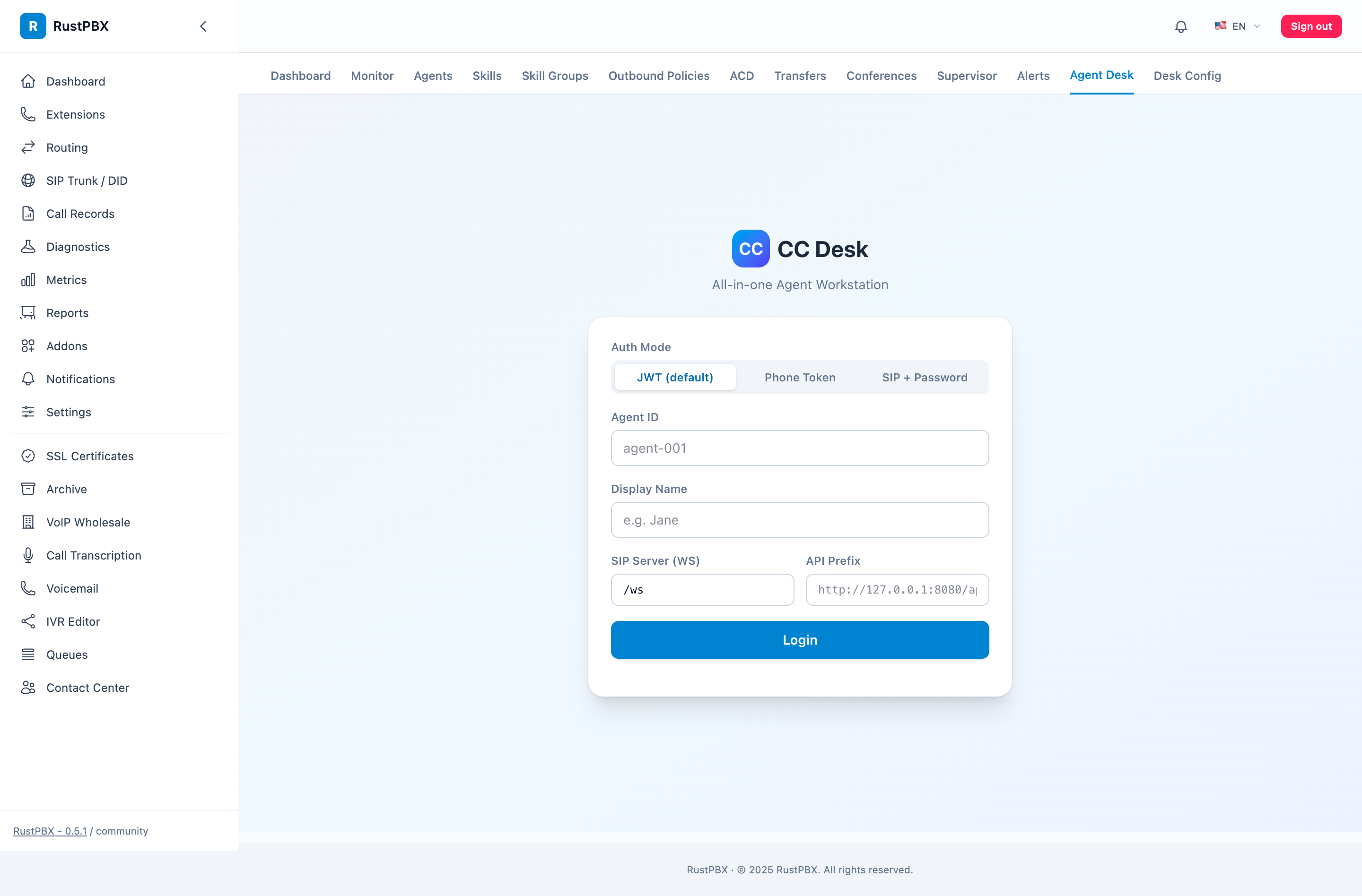 CC Desk agent workstation login